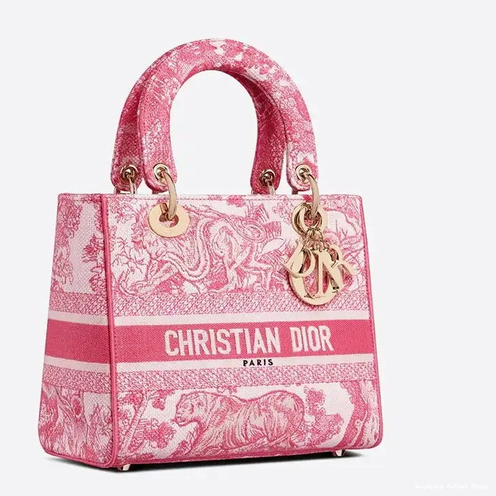 Cheap Medium Bag Lady de Toile Canvas Rose D-lite Jouy Motif 0328 Hot Sale